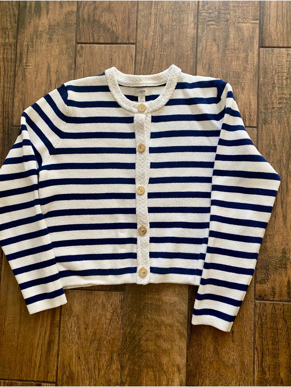J. Crew White and Navy Striped Button-Front Cardigan